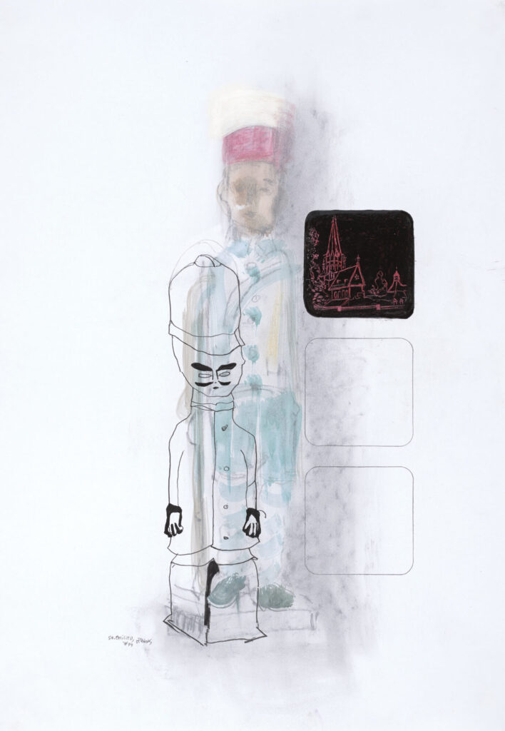 St. Ottilien, 2019, 63x44cm, Kohle, Kreide, Bleistift, Fineliner auf Papier