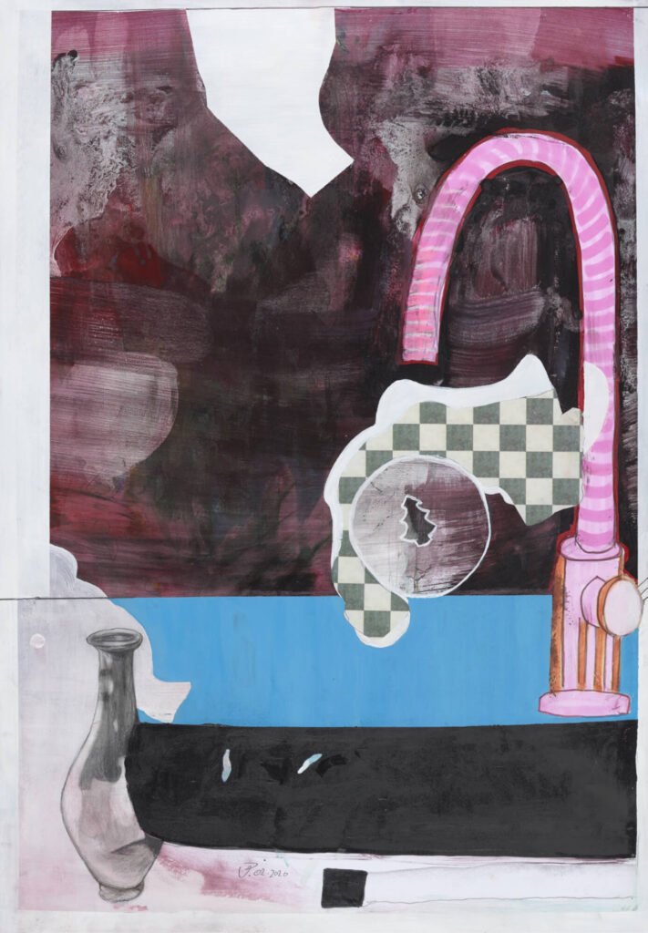 Plakatentwurf, Triumpf des Alltags B, 2020, 63x46cm, Acryl, Bleistift, Folie auf Papier