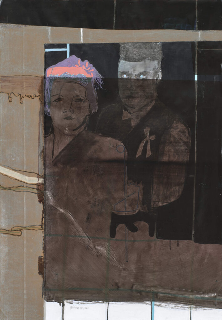 Onkel Ernst 1922 42/52 V, 2024, 100x70cm, Bleistift, Kohle, Acryl, Öl, Karton auf Papier