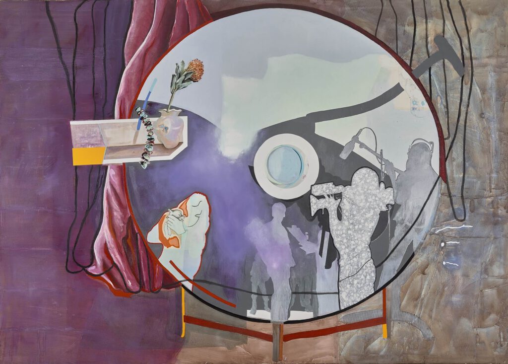 Tischvorlage: erneuter Perspektivwechsel, 2022, 150x210cm, Öl auf Leinwand